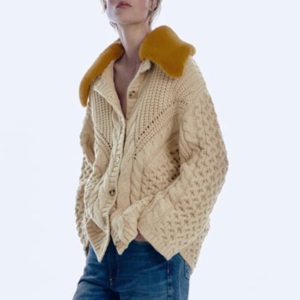 CABLE KNIT CARDIGAN Beige